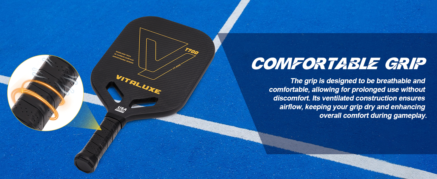 Carbon Fiber Pickleball Paddle, Edgeless T700+3K Textured Carbon Friction Surface，Thermoformed Pickleball Paddle with Aerodynamic Design Used for tournaments, Power & Control & Spin Max