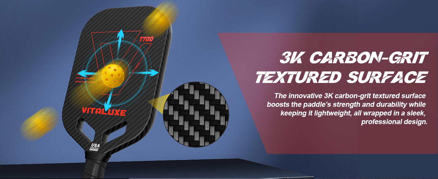 Carbon Fiber Pickleball Paddle, Edgeless T700+3K Textured Carbon Friction Surface，Thermoformed Pickleball Paddle with Aerodynamic Design Used for tournaments, Power & Control & Spin Max